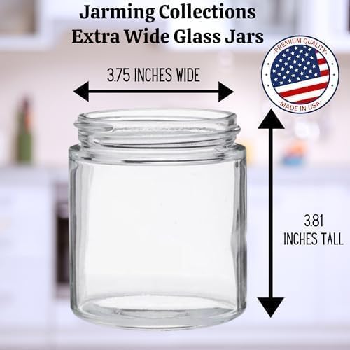 JARMING COLLECTIONS Mason Jars 16 oz Glass Extra Wide Mouth Pint Storage Jars with Lids - BPA Free Plastic Storage Lids - Made in USA - Pint Glass Jars 16 oz with Lids, Ryan16BKX3