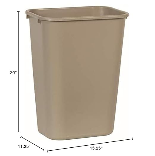 Rubbermaid Commercial Products Deskside Wastebasket/Trash Can, 10.25-Gallon/41-Quart, Beige, Plastic, Garbage Can for Home/Office, Fits Under Desk/Sink/Cabinet, Pack of 12