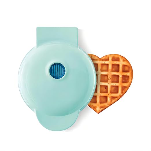 Mini Maker Waffle Maker 5“ Non-Stick Waffler Iron Stuffler Stuffed Wafflera Adjustable Browning Control, Heart, Azure