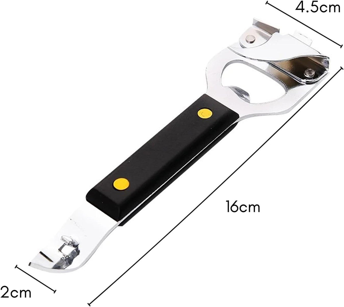 4-in-1 Can Punch Bottle Opener Classic Stainless Steel Manual Can Opener for Liquid with Cap Catcher, Can Tapper Church Key for Camping and Traveling 1 Pack