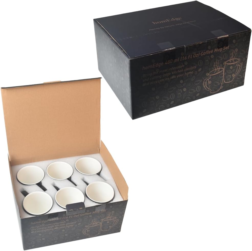 homEdge Porcelain Mug Set, 16 Ounces Cup for Tea, Latte, Mocha, Hot Chocolate, Set of 6, Red