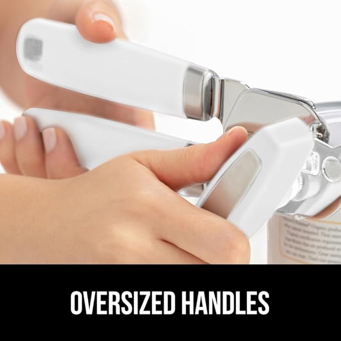 GORILLA GRIP Heavy Duty Stainless Steel Smooth Edge Manual Can Opener and Bottle Openers, Soft Comfortable Handle, Oversized Handheld Turn Knob, US Designed Multifunctional Kitchen Tool, White