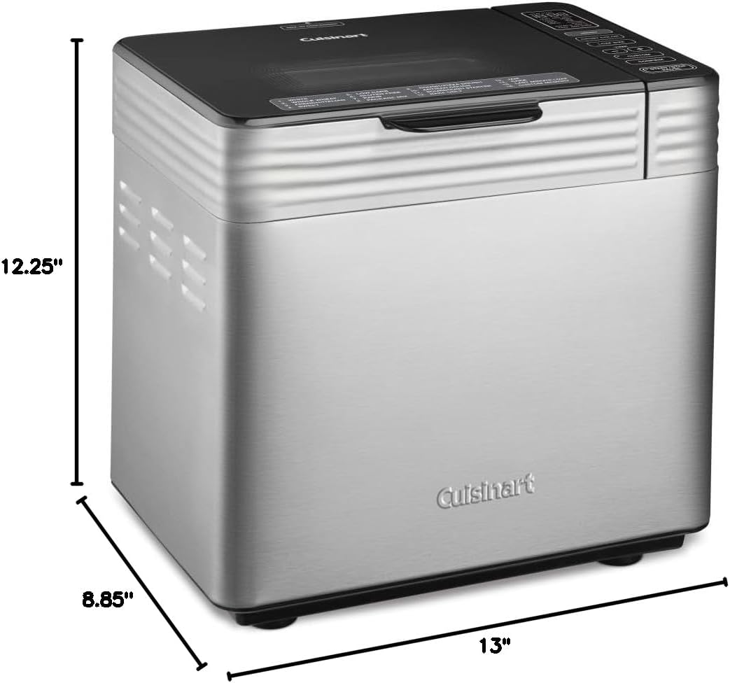 Cuisinart Convection Bread Maker Machine-16 Menu Options, 3 Loaf Sizes up to 2lbs, 3 Crust Colors-Includes Measuring Cup + Spoon & Kneading Hook, CBK-210, 12.25" x 8.85" x 13", Stainless Steel