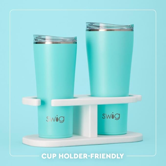 Swig Life 32oz Insulated Tumbler, Travel Coffee Tumbler with Lid, Cup Holder Friendly Travel Coffee Mug, Stainless Steel, 32 oz, Reusable Insulated Mug with Lid (Mr Claus)
