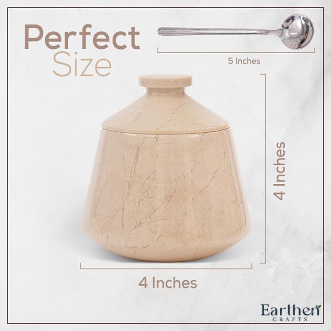 Marble Salt Cellar 4" Inches Salt Jar, Verona Natural Stone Spice and Flaky Salt Holder with Lid For Kitchen Storage, Decorative Brown Sugar Keeper