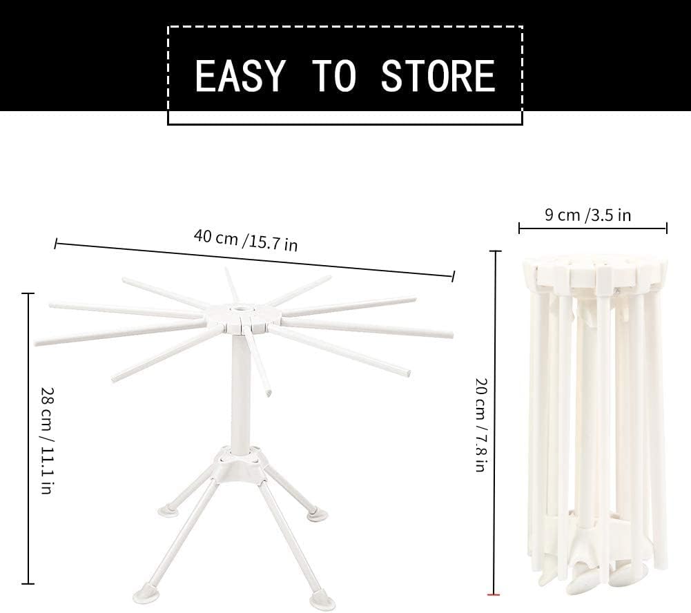 Cambom Collapsible Pasta Drying Rack - Spaghetti Noodle Drying Rack with 10 Bar Handles White