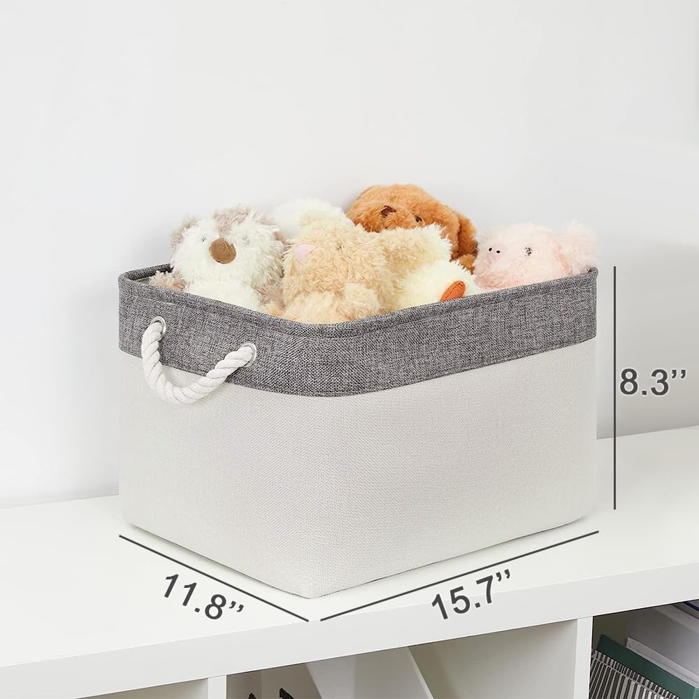 Organization and Storage Basket for Organizing - Large 4 Pack 16x12x8 inch Fabric Storage Cube Collapsible Baskets for Shelves, Storage Bins for Cloth Books (Grey & White)