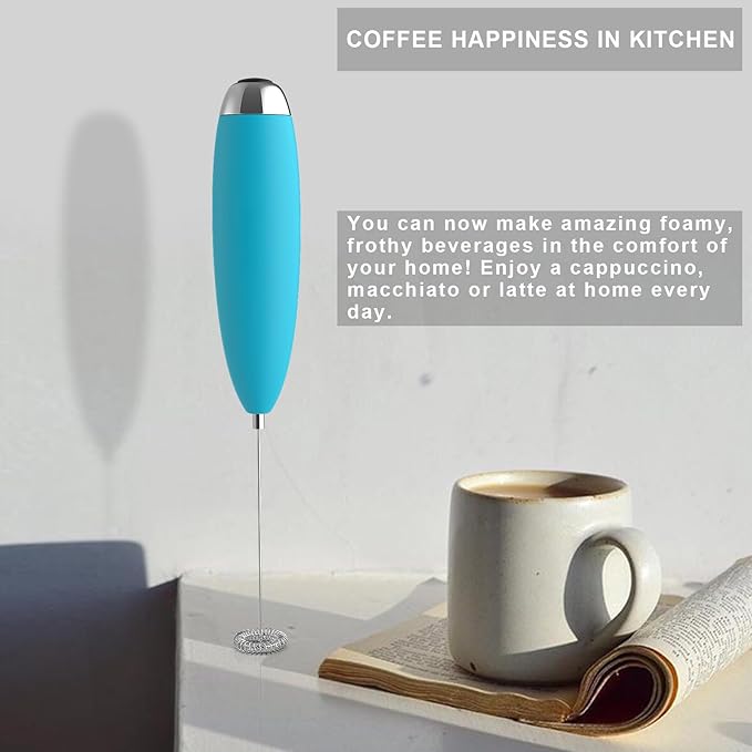Milk Frother, Coffee Frother, Whisk, Upgraded Motor Electric Whisk Durable Low Noise Mini Drink Mixer Portable Foam Maker For Cold Milk Bulletproof Coffee Latte, Blue