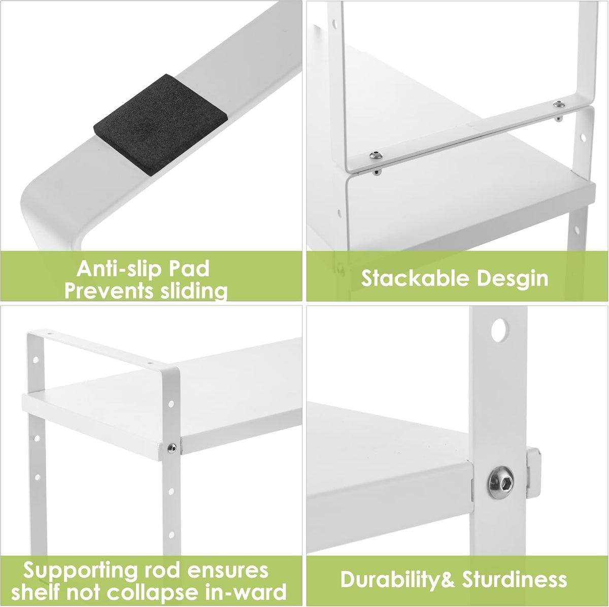 Expandable Cabinet Shelf Organizer Rack, Stackable Kitchen Counter Storage Shelves Stand, Adjustable Height Pantry Shelf Spice Rack (White, 1 Pack)