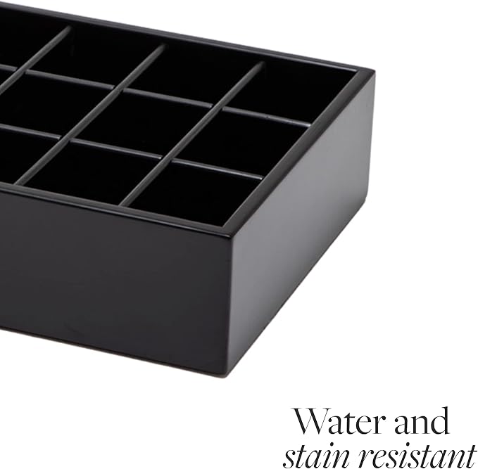GOBAM Bamboo Closet Drawer Organizer, 15 Compartments - Drawer Divider & Storage Box for Ties, Bras, Briefs, Socks & Jewelry - Storage Organizer for Dressing Room & Bedroom - Black