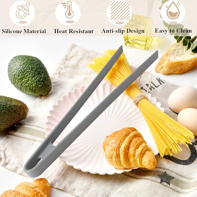 1Pcs Silicone Toaster Tong, 11.6 Inch Long Silicone Kitchen Tong for Toaster Cooking Utensil Bread Waffle Tong Food Tweezer Grey Toast Tong for Cooking Serving Bacon Salad Fruit Food, SATONBEYI