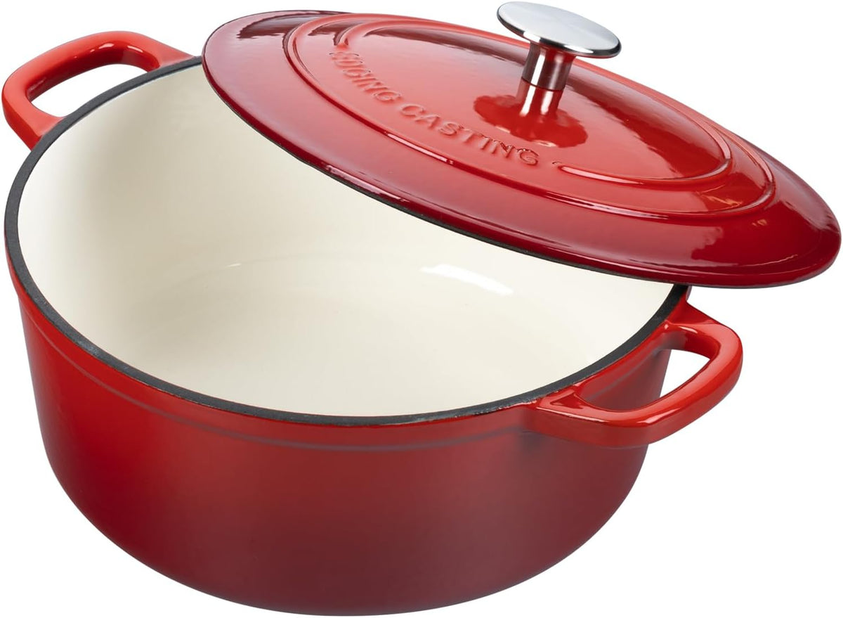 Enameled Cast Iron Dutch Oven Pot with Lid, 7 Quart, Round Dutch Ovens, Bread Oven Dual Handles, for Bread Baking, Oven Safe up to 500°F, Red
