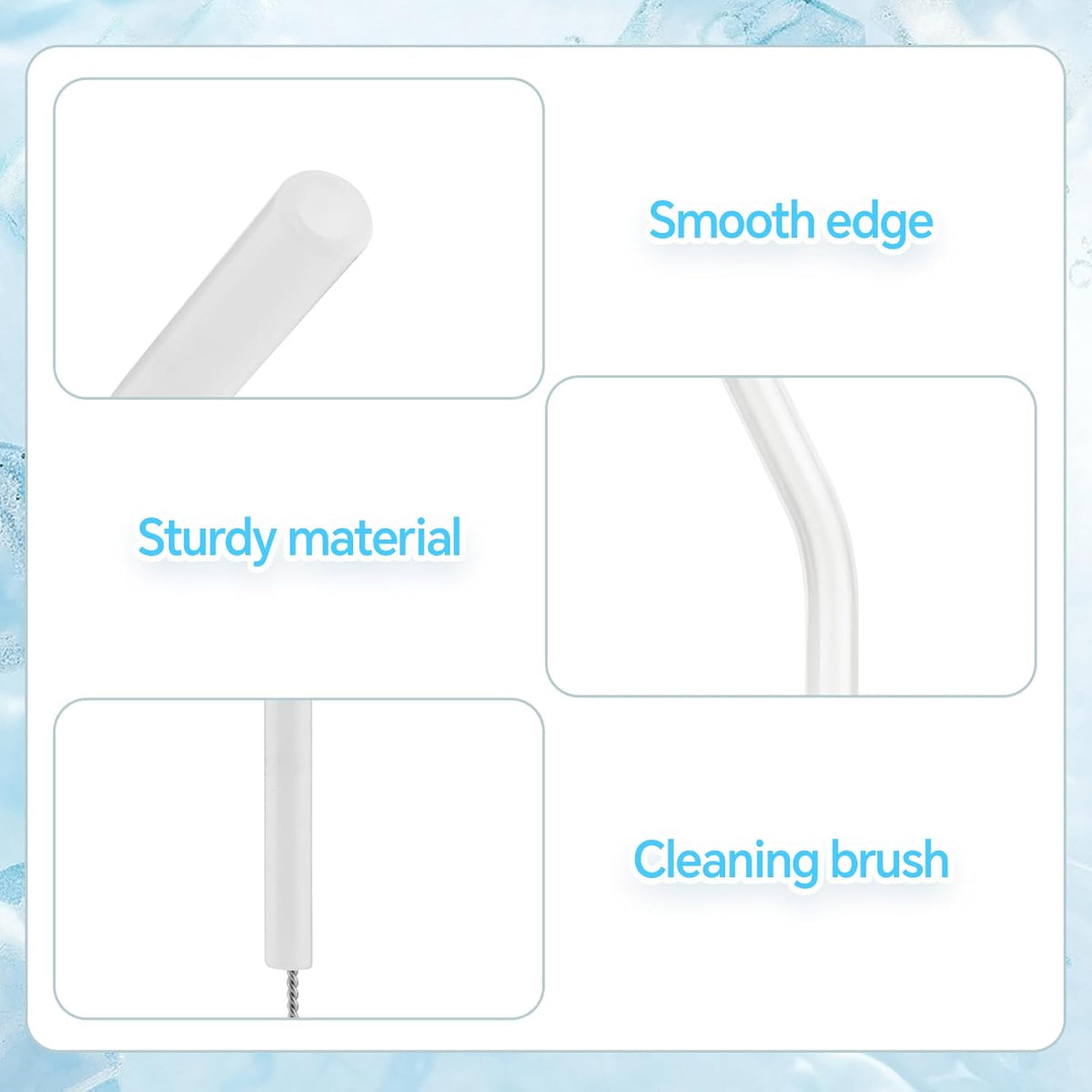 12 Pcs Reusable Glass Straws 8"x 8 mm Bent Glass Drinking Straws with Cleaning Brush for Tea, Smoothies, Milkshakes, Juices,Beverages(White jade)