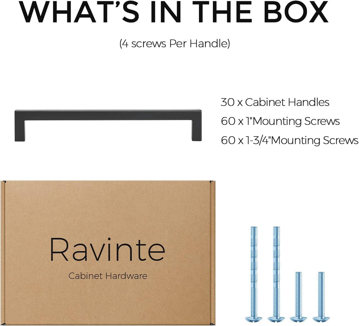 Ravinte 30 Pack Matte Black Square Drawer Handles 6-1/4 inch Center to Center