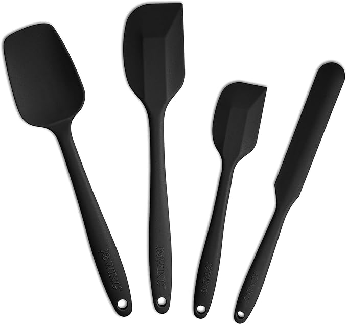 4 Piece Silicone Spatula Set, Flexible Heat Resistant Non-scratch Baking Cooking Rubber Spatulas with Stainless Steel Core, Black