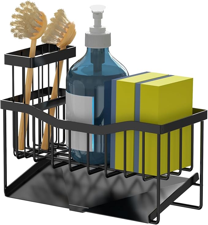 Maifan Sink Caddy Sponge Holder for Kitchen with Brush Holder and Stainless Steel Self Drain Tray, Rustproof Kitchen Sink Organizer for Sponge, Soap Dispenser Storage Accessories