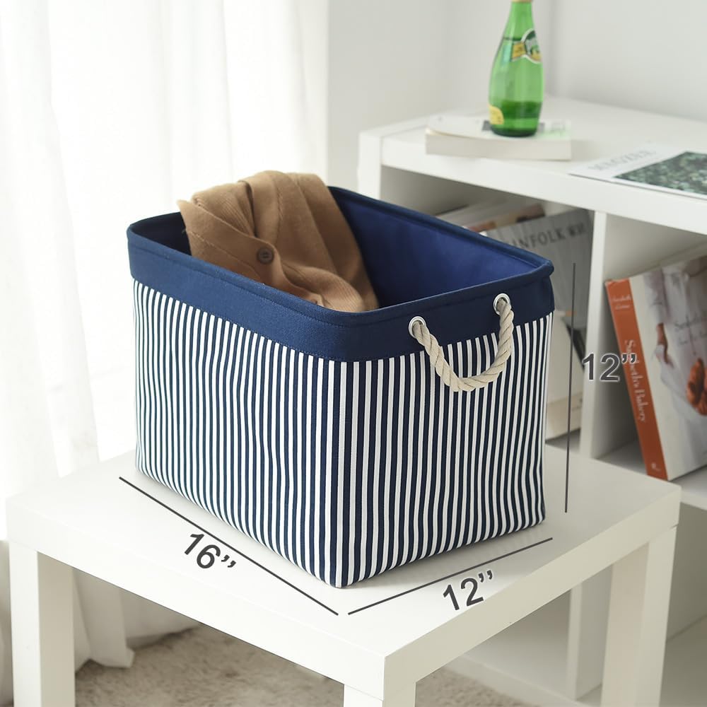 TcaFmac Organization and Storage Basket for Shelves - Large 2 Pack 16x12x12 inch Fabric Storage Cubes, Collapsible Storage Bins for Gift Closet Cloth Toy Books Kids (Navy Patchwork)