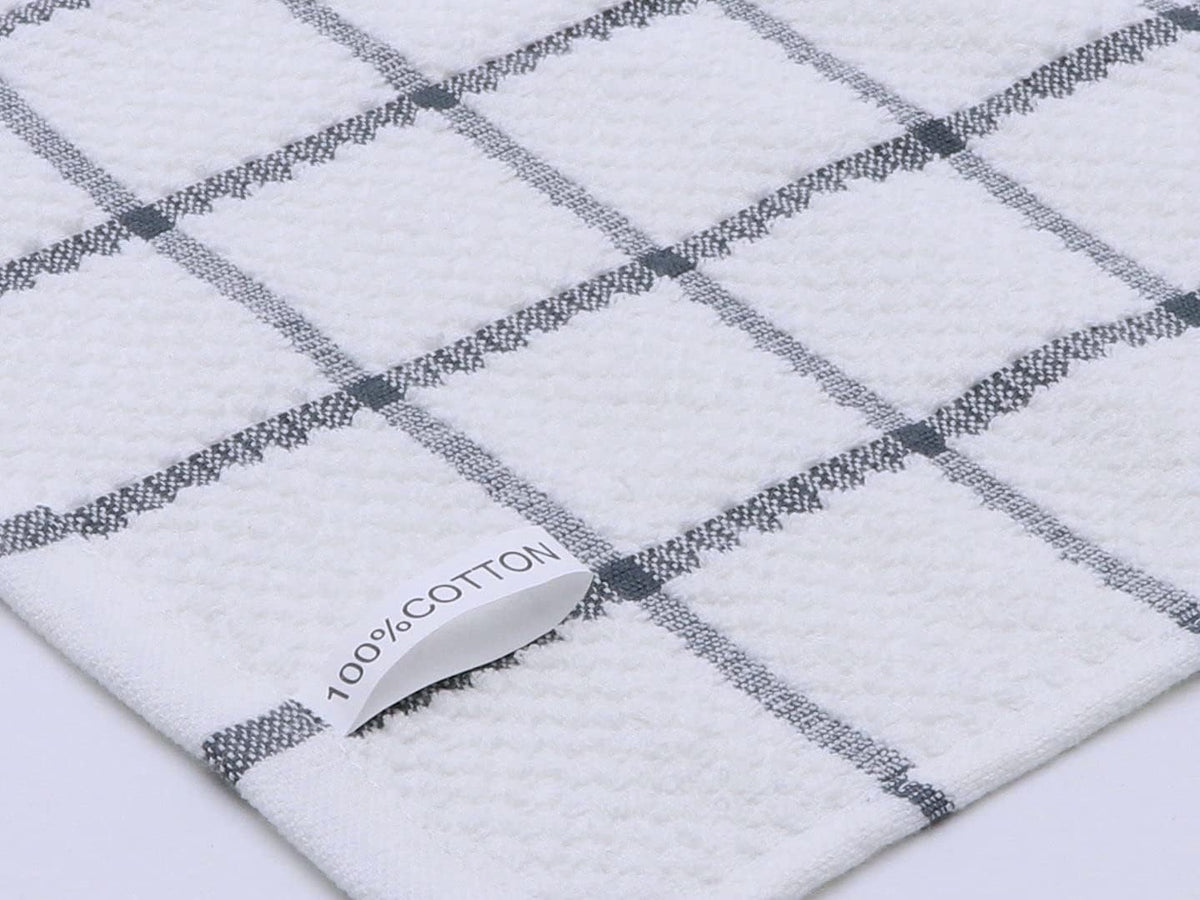 Cotton Grid Dish Cloths, Terry Cleaning Rags, 12 x 12 Inches, Light and Soft, Quick Drying Dish Rags, 8pc/Set (Grey)