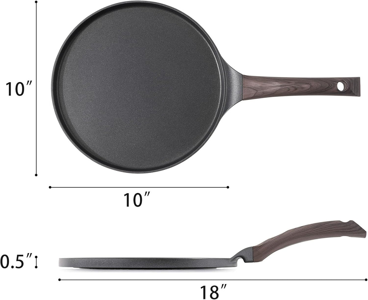 SENSARTE Nonstick Crepe Pan, Swiss Granite Coating Dosa Pan Pancake Flat Skillet Tawa Griddle 10-Inch with Stay-Cool Handle, Induction Compatible (Black)