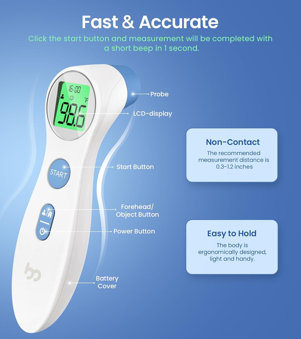 Forehead Thermometer for Adults and Kids, Digital Touchless Thermometer for Baby, Infants and Toddlers, 3 Color Fever Alarm, 1s Fast Accurate Reading, Non Contact