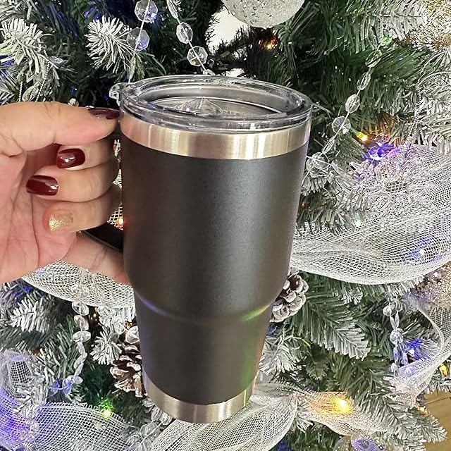 20 oz Stainless Steel Tumbler with Handle Metal Insulated Coffee Travel Mug with Handle Double Wall Tumbler Cup with Lid and Straw, Black 1 Pack