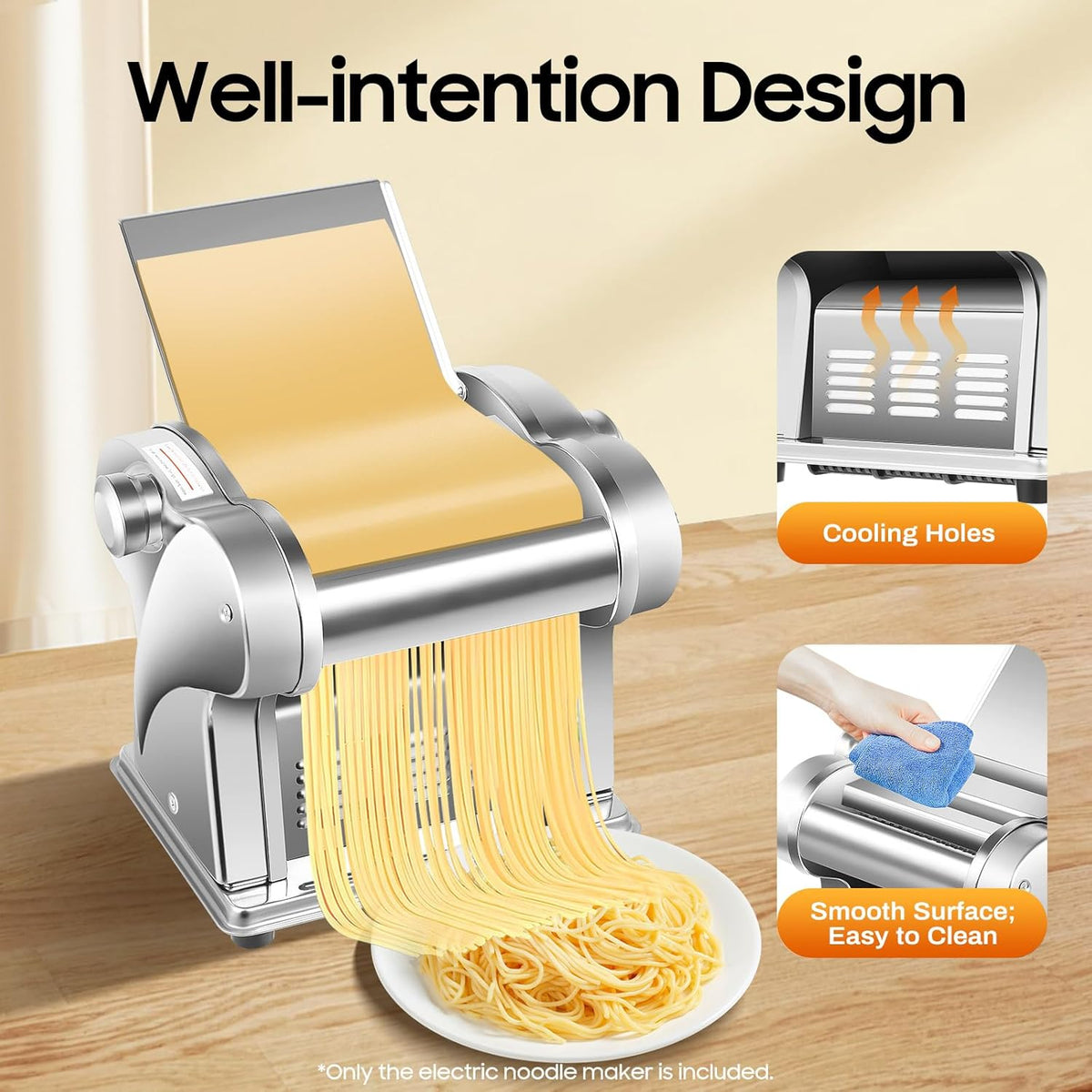 Pasta Machine, Homemade Stainless Steel Manual Roller Pasta Maker with Adjustable Thickness Settings