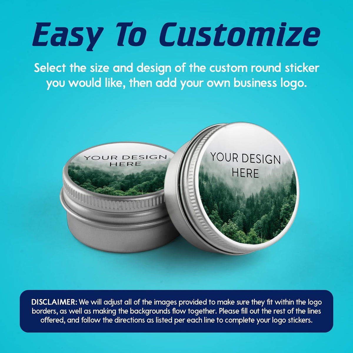 100 Custom Vinyl Stickers - Upload Your own Image, Text, Design, Logo - Personalized Logo Labels for Handmade, Packaging, Bottle, Jars, Candle, Brand Stickers (Foggy Valley, 1.5x1.5)