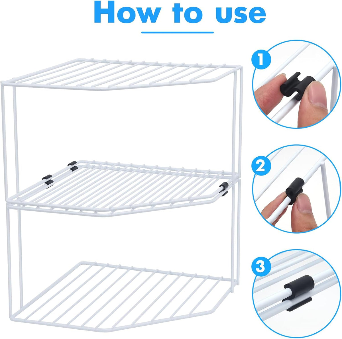 AKAZA 2Pcs 2-Tier Corner Stackable Organizer Shelf for Kitchen - Cabinet Storage Shelf Rack, Shelves,Kitchen Counter and Cabinet Shelf, Storage Rack Organizer for Kitchen(White)