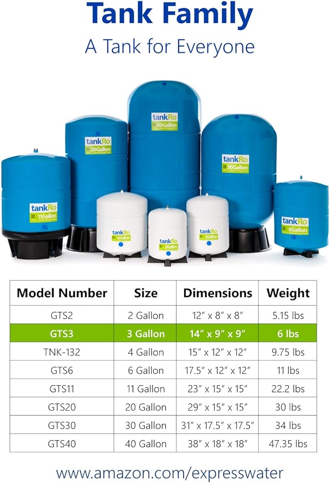 3 Gallon RO Expansion Tank – Compact Reverse Osmosis Water Storage Pressure Tank with Free Tank Ball Valve