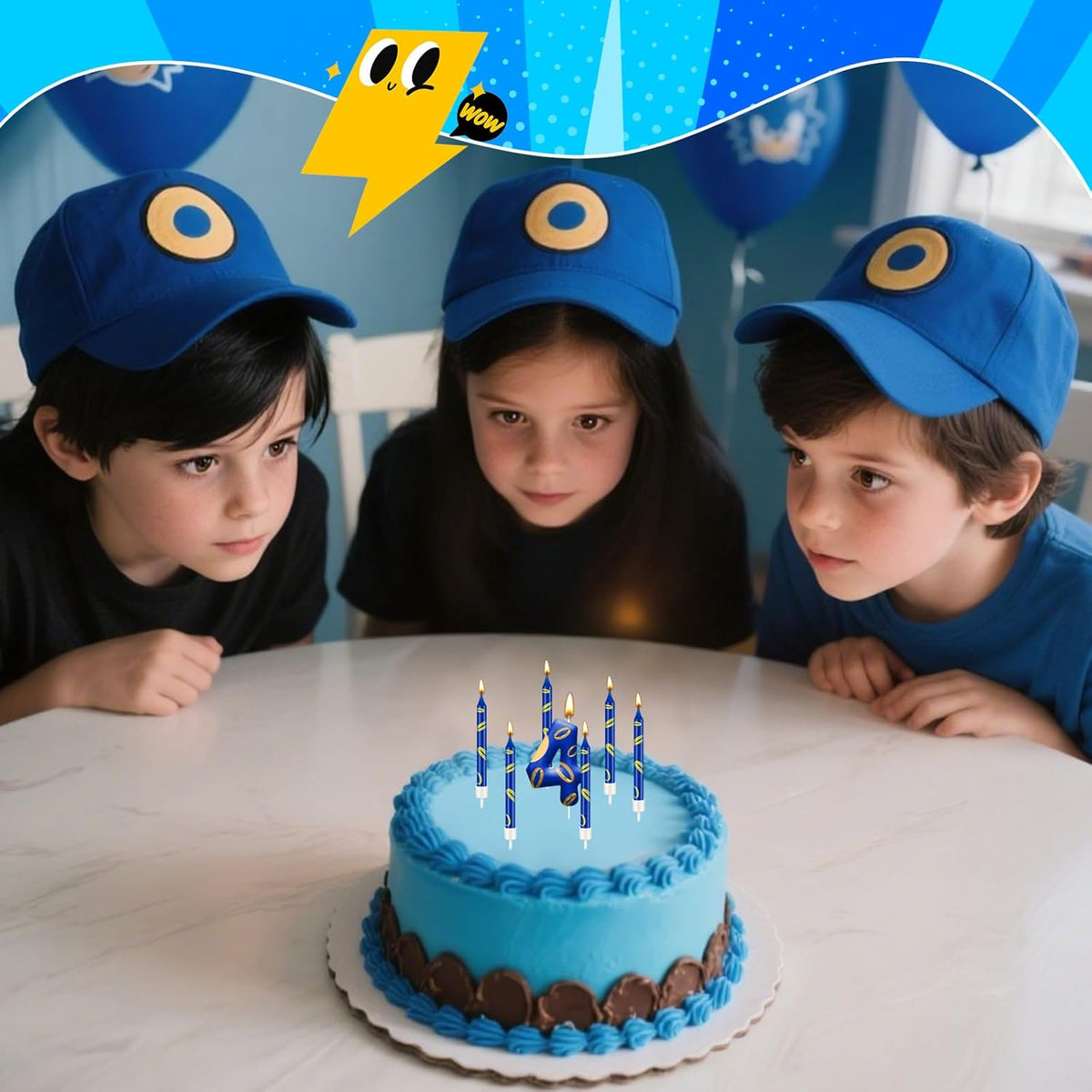 13PCS Birthday Cake Candles Set - Blue and Golden Ring Number Candles with Vibrant Designs for Boys & Girls, Theme Birthday Party Decorations, Cake Toppers for Theme Parties(Number 4)