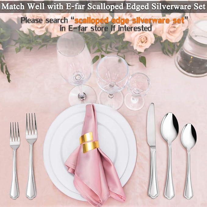 Dinner Spoons Set of 6, E-far 7.9 Inch Stainless Steel Soup Spoons Tablespoons for Home, Kitchen or Restaurant, Non-toxic & Mirror Polished, Scalloped Edge & Dishwasher Safe
