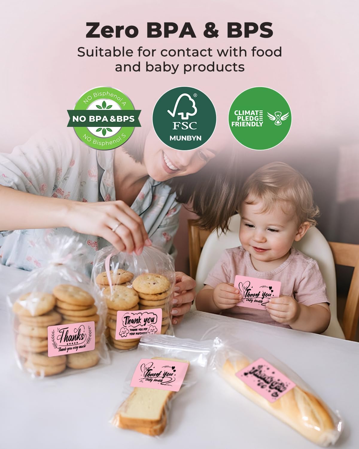 MUNBYN 3x2 Inch Pink Thermal Labels, Thermal Sticker Labels for Price, Barcode, Mailing, Name, 500 Sheets/1 Roll