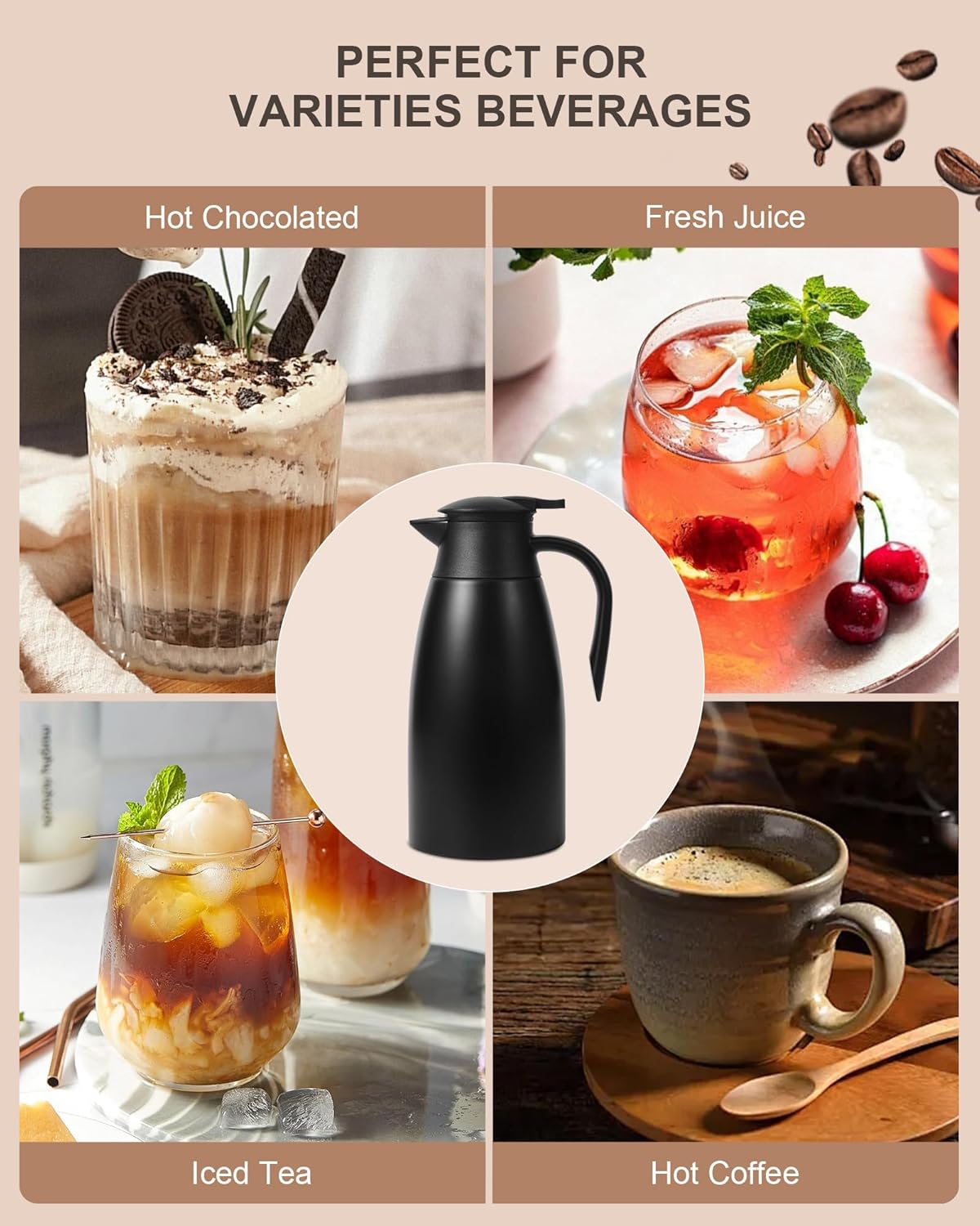 70Oz Thermal Coffee Carafe for keeping hot, Airpot Insulated Carafe Stainless Steel Thermal Pot for Coffee, (black+silver)