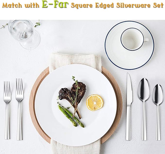 Dinner Spoons Set of 12, E-far 7.9 Inch Stainless Steel Soup Spoons Tablespoons for Home, Kitchen or Restaurant, Non-toxic & Mirror Polished, Squared Edge & Dishwasher Safe
