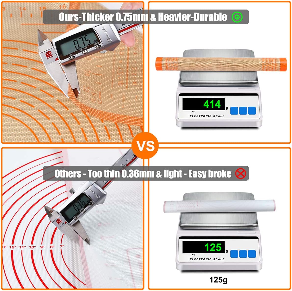 Silicone Pastry Mat 36'' By 24'' Extra Large Baking Mat with Measurements for Dough Rolling, Kneading Board, Kitchen Counter Mats for Dough, Pastry, Fondant, Pie Crust, Cookies, Bread, Pasta, Pizza
