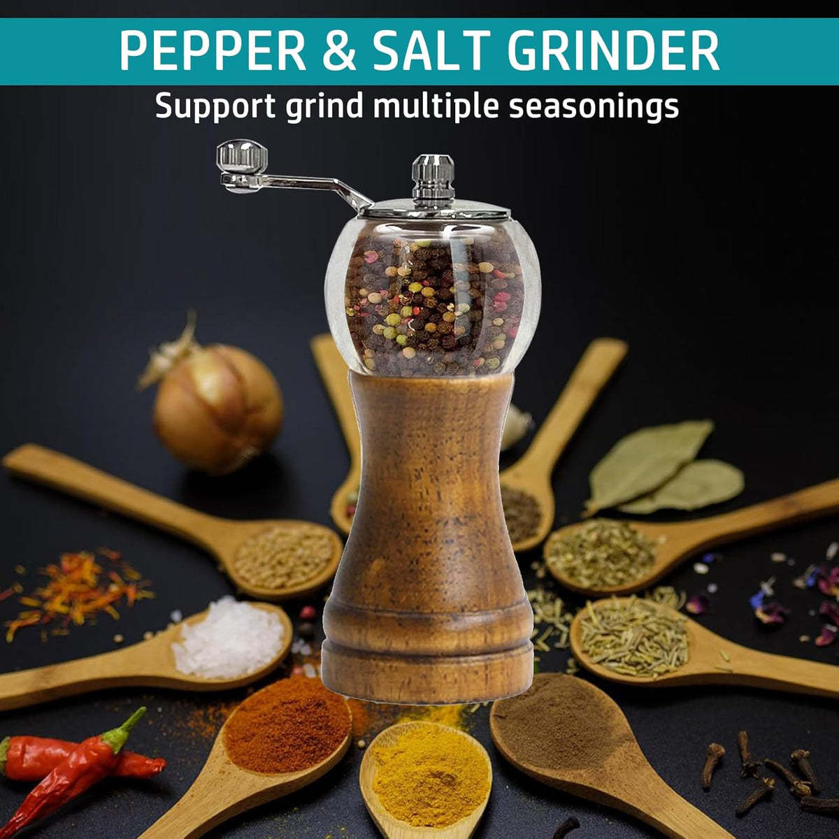 Pepper Mill Set,Manual Pepper Mills, Classical Hand Shake Wooden Pepper Grinder Set,Salt Mills,Wooden Pepper Mill,Ceramic Blades Metal Handle,Enjoy Fresh Ground Pepper (Walnut color 2pcs-6in)