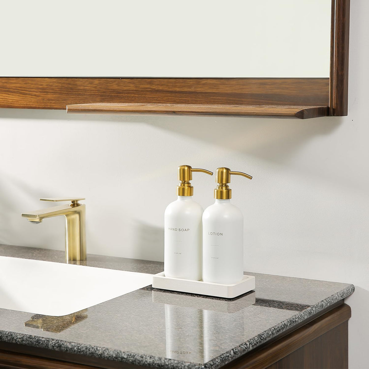Gold Soap Dispenser Bathroom Set, Hand and Lotion Dispenser with Stainless Steel Pump, Perfect for Modern Bathroom Decor. (Gold)