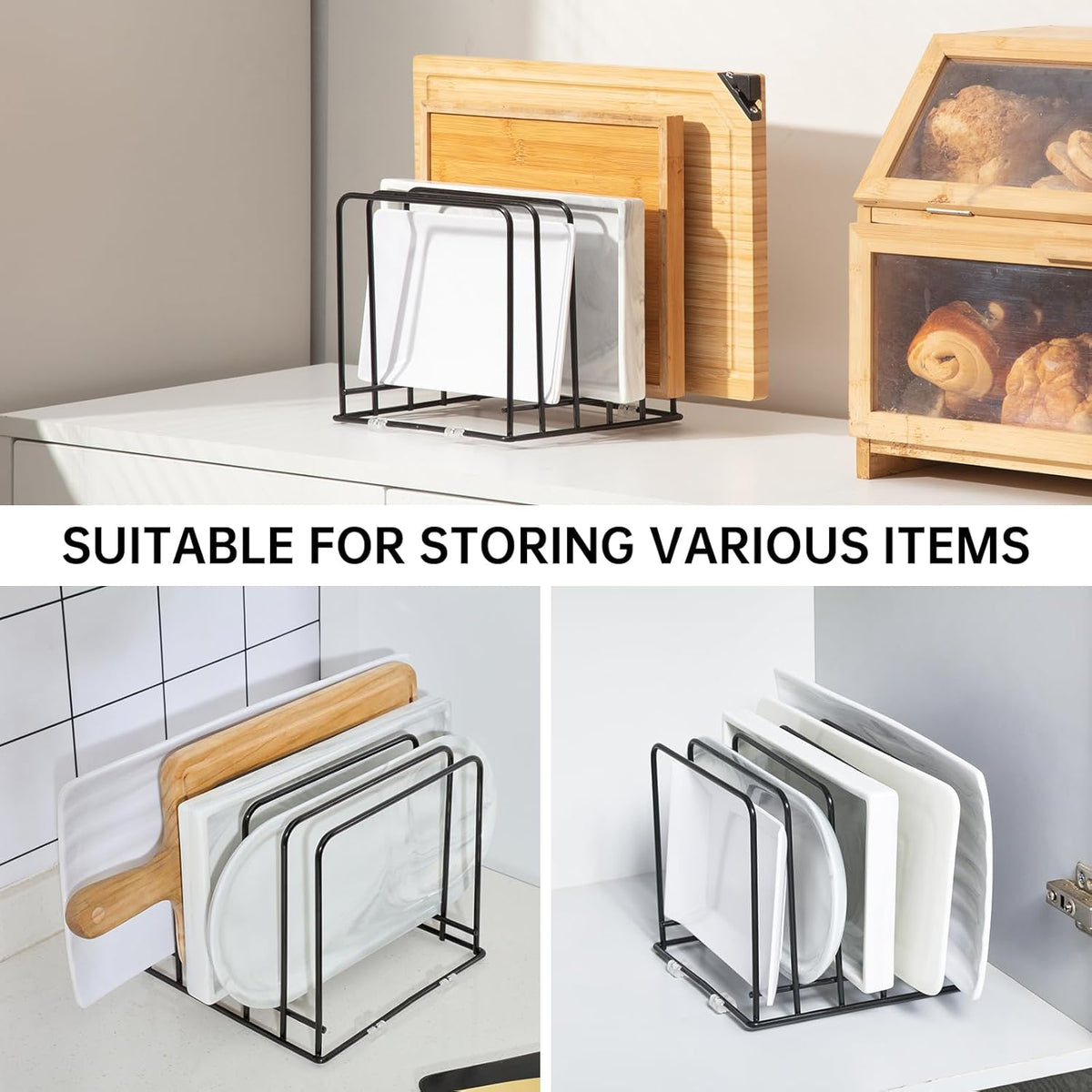 Cutting Board Organizer (2 Pc), Kitchen Cabinet Organizer, Baking Sheet Holder with 5 Divided Slots, for Countertop or Cabinet Storage, Space Saving