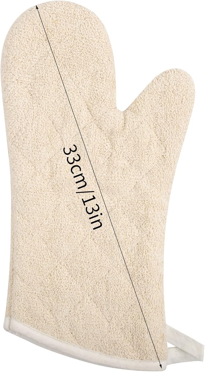Terry Cloth Oven Mitts Heat Resistant to 482° F 13 Inch 100% Cotton Set of 2