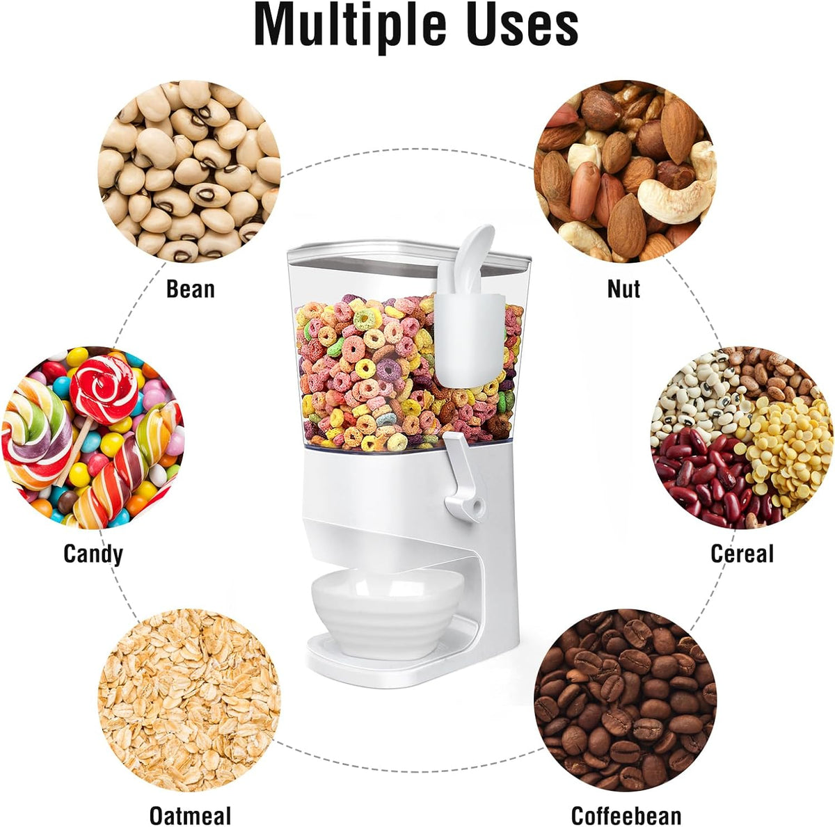 Cereal Dispenser Countertop With Bowls and Spoons Cereal Containers Storage for Pantry Snack Organizer Dry Food Storage Container with Lid for Kitchen Organization Oatmeal Nut Granola(2pcs White)