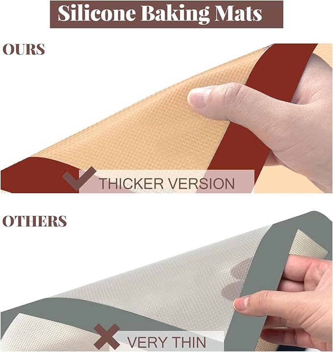 Silicone Baking Mat, 3 Pack Reusable Baking Mat, Non-Stick, Food Safe Silicone Mats for Baking, Oven Baking Sheet for Making Cookies, Macaroons, Bread