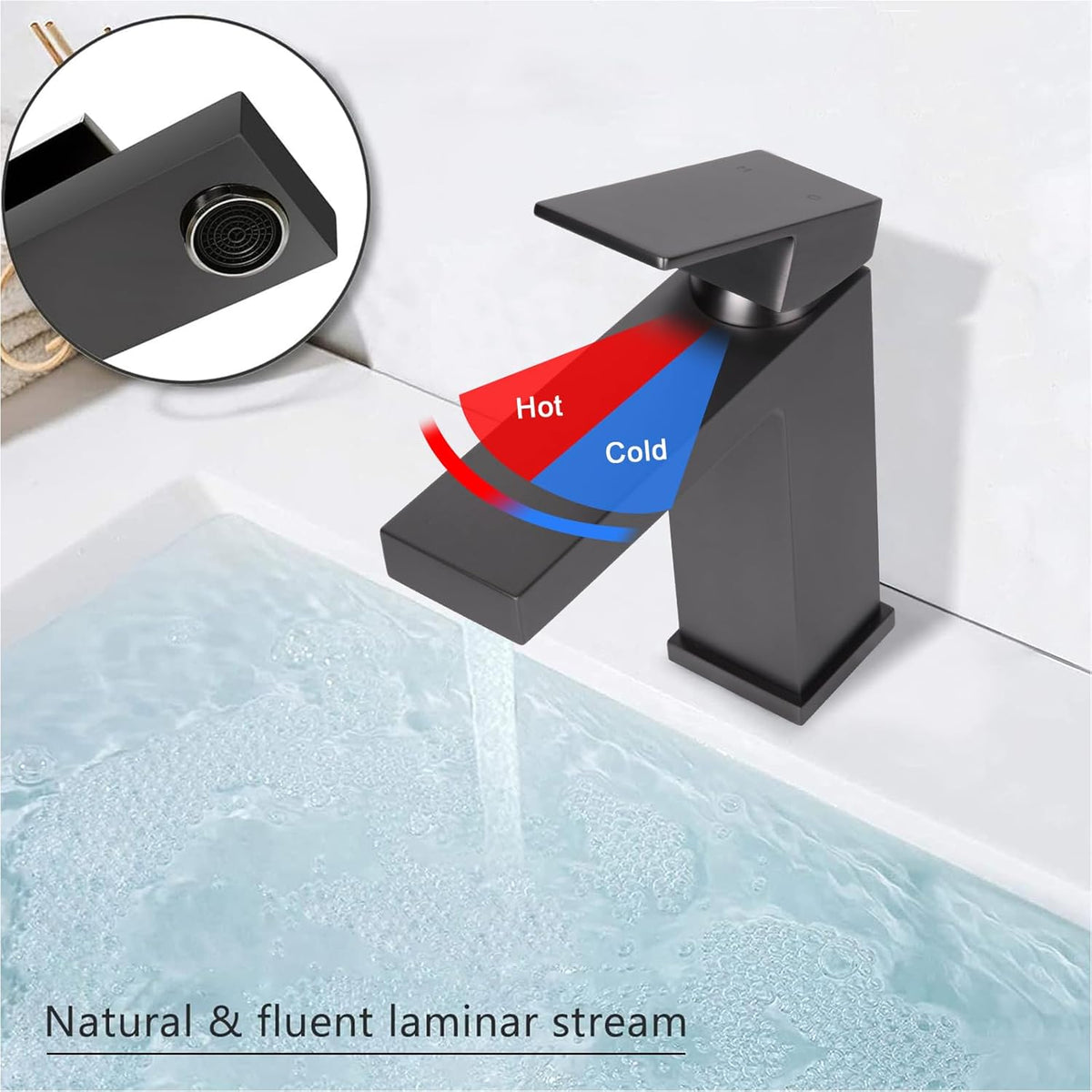 Solid Brass Brushed Grey 1 Hole Bathroom Faucet, cUPC & CEC Certified Single Hole Faucet for Bathroom Sink with Water Supply Hoses & Pop Up Drain Stopper