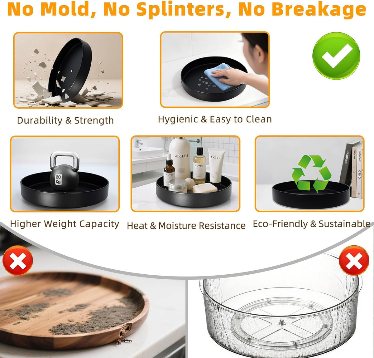 Metal Lazy Susan Organizer, 8.7 Inch Anti-Rust Turntable for Cabinet, Kitchen, Dining Table, Bathroom – Rotating Spice Rack, Spinner Storage, Round Carousel Organizer for Countertop Black