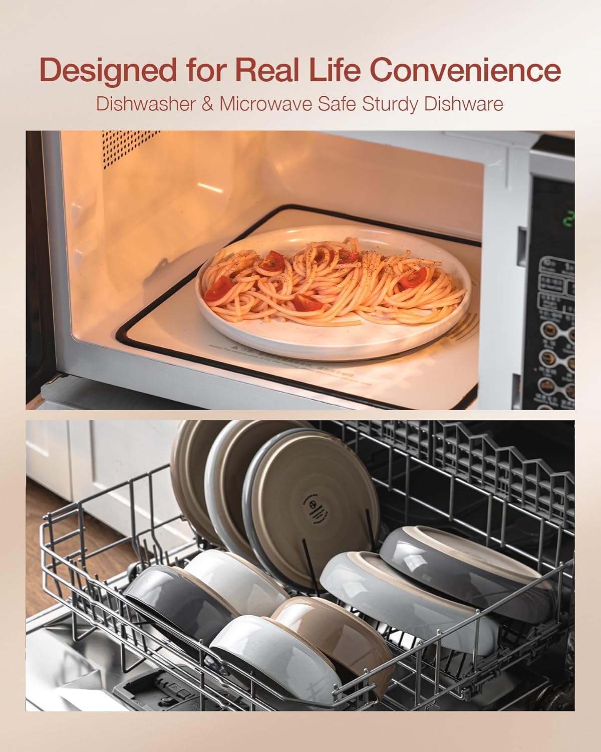 Famiware Milkyway Stoneware Dinnerware Sets with Pasta Bowls, Service for 4 (16 Pieces), Plates and Bowls Sets -Scratch Resistant, Microwave and Dishwasher Safe Dishes Set, Multi-color