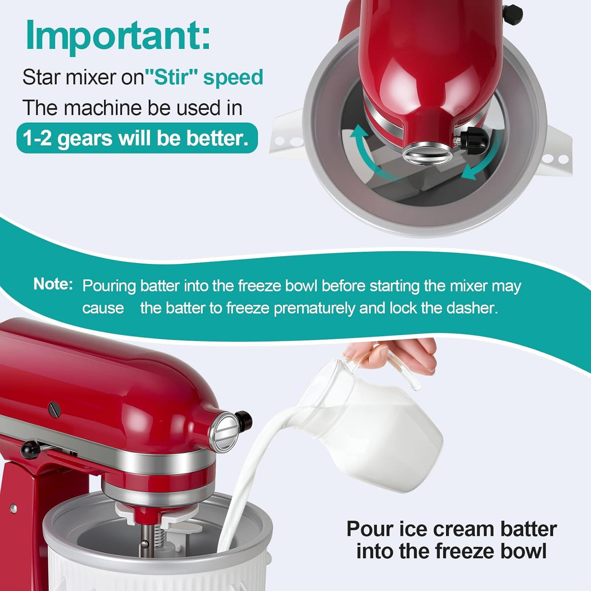 Ice Cream Maker Attachment for KitchenAid Stand Mixer, Ice Cream Bowl Compatible with 4.5Qt and Larger Stand Mixers, Ice Cream & Sorbet Gelato Maker Attachment, 2 Quart, White XTMZ