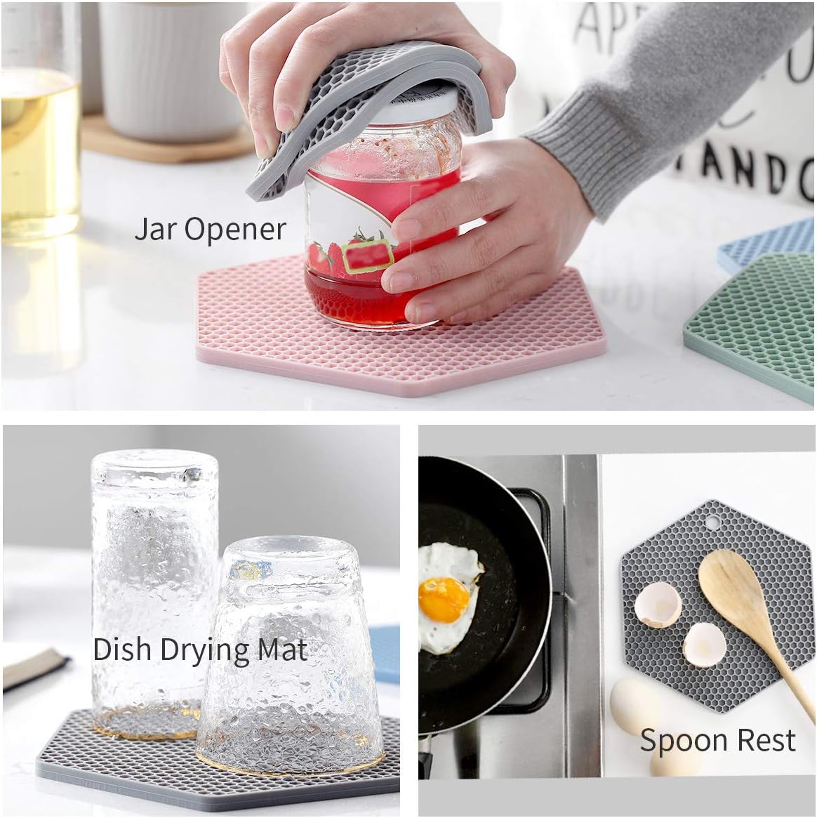 4 Packed Silicone Trivet Mats - DIY Different Size Dish Drying Mat, Hot Pot Holder for Pots & Pans, Non-Slip & Heat Resistant Kitchen Hot Pads for Countertops & Table,Teal