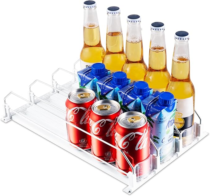 Drink Organizer for Fridge, Soda Can Dispenser for Refrigerator, Automatic Drink Dispenser for Fridge Holds up to 15 Cans, 3 Row