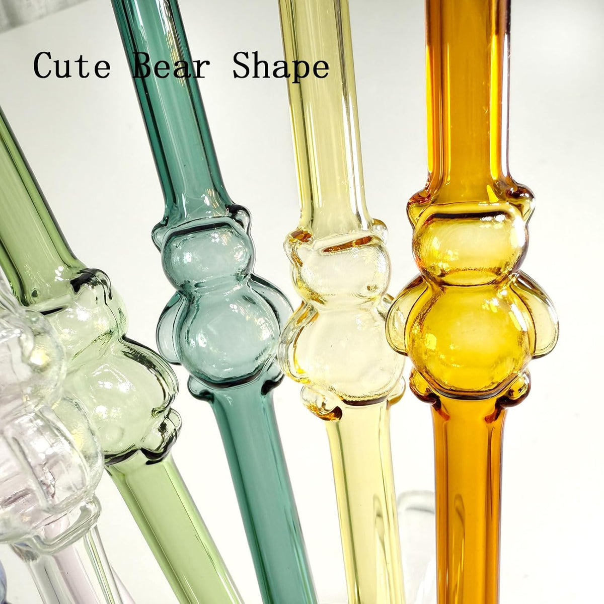 Glass Straws 8 Pcs Cute Bear Cocktail Straws with 2 Cleaning Brushes 7.87 Inch Reusable Straw Shatter Resistant Colorful Straw Dishwasher Safer for Juice, Smoothie, Milkshakes, MilkTeas