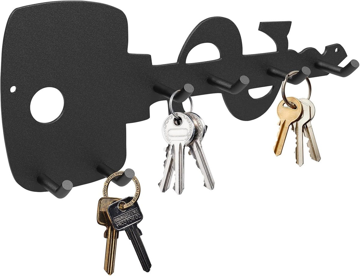 PMMASTO Key Holder Wall Mounted, Key Hooks for Wall, Stainless Steel Black Key Organizer with 6 Hooks, Decor Rack for Entryway, Hallway, Garage, Mudroom, Office