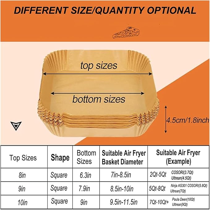 Large Air Fryer Disposable Paper Liners Nonstick 23cm Oven Airfryer Parchment Baking Paper ,Compatible For Ninja,Compatible For COSORI ,Grill Cooking Basket(23cm square,50PC)